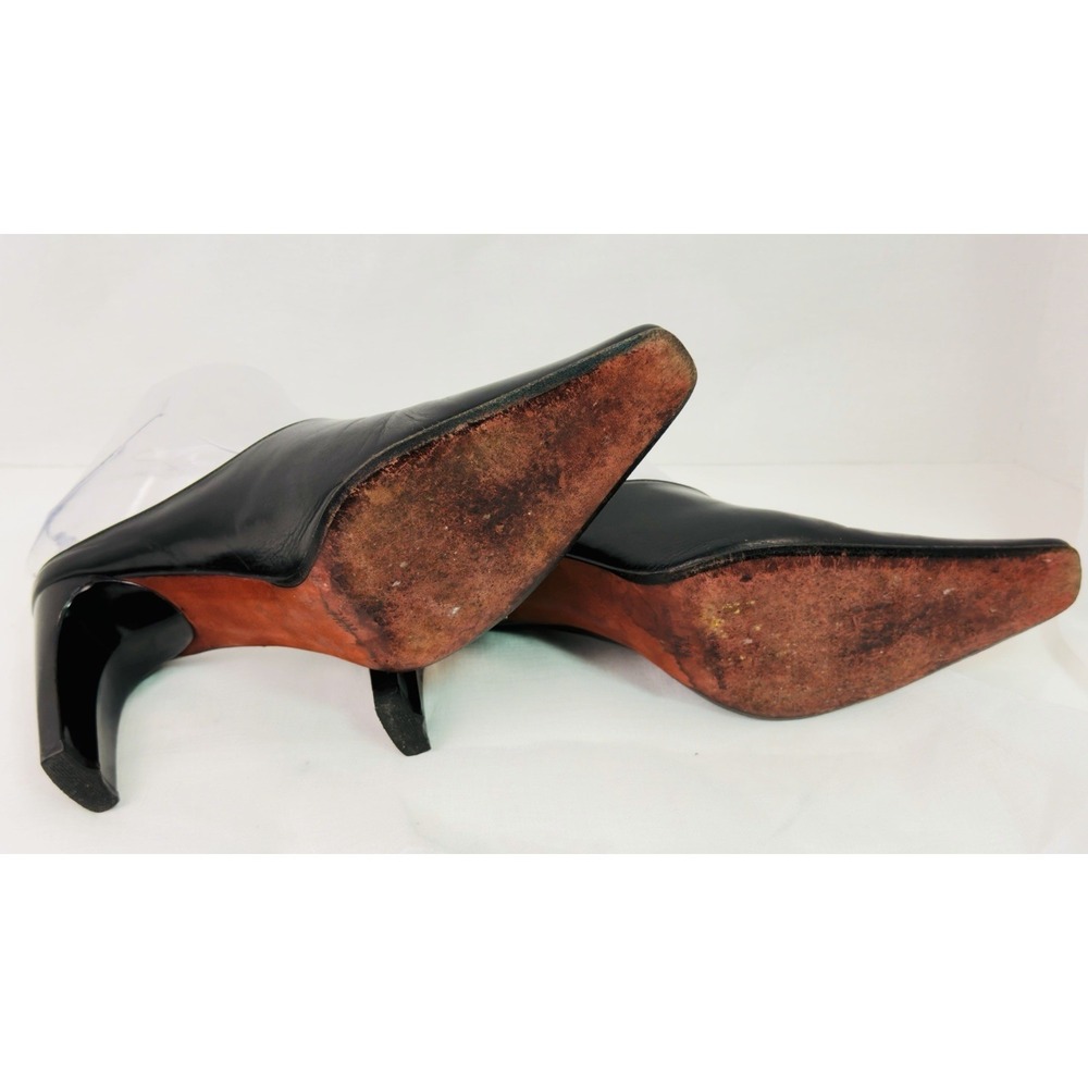 Donald J Pliner Black Leather Mules Heels Pointed Toe Italy Women's 7.5M Slip On - Picture 8 of 10